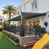 Auvent de terrasse rétractable motorisé, toile en PVC imperméable, structure en alliage d'aluminium, éclairage LED pour jardin et cour arrière