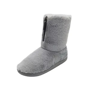 OEM Customized Indoor Plush Boots Design Winter Warm Boots Slippers Shoes For Women Ankle Zipper Faux Fur House Boots