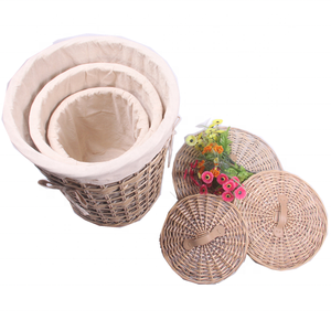 Tay Dệt Tròn Lớn Thân Thiện Với Môi Mây Liễu Sản Phẩm Rỗng Wicker Giặt Giỏ Với Nắp Đặt Của 3 - Product Image 4