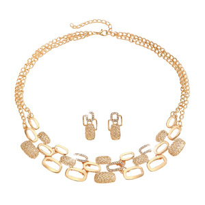 Foreign trade exaggerated gold diamond hollow mesh necklace earrings set bride <b>wedding</b> alloy jewelry ladies <b>accessories</b> - Product Image 5