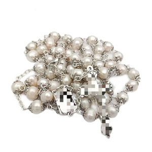 Collier chapelet unisexe en perles d'eau douce naturelles trois couleurs, qualité AAA, serti griffe, pour cérémonie religieuse, chaîne de pull - Product Image 5