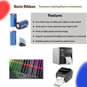 Thermal Ribbon Resin 55mm x 300m Black Ink Outside 1 Inch Core For Label <b>Printer</b> Compatible Use - Product Image 2