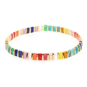 Pulseira boho miyuki para mulheres, pulseira feminina de arco-íris, joia elástica