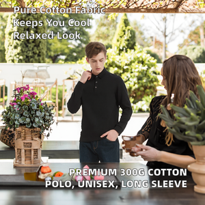 T-shirt en jersey de coton respirant 300g haut de gamme pour homme, col uni à manches longues, version femme en coton épaissi de haute qualité - Product Image 2