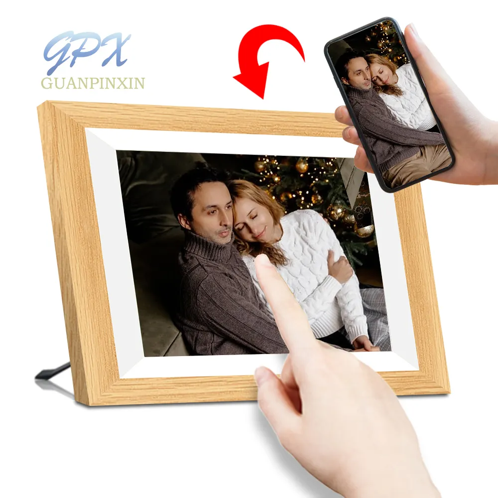 10.1 inch digital photo picture frame crystal advertising player transparent wood 10.1 inch digital photo picture frame