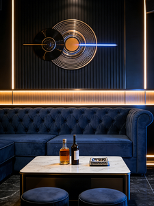 Divano a <span class=keywords><strong>L</strong></span> di Lusso in Velluto con Schienale Trapuntato e Tavolino in Marmo per KTV, Nightclub, Bar, Lounge e Sale VIP - Product Image 4