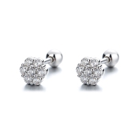 Anting-anting kancing bunga bulat perak sterling 925 zircon, anting-anting manis