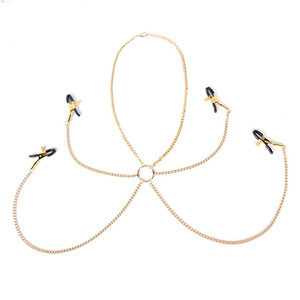 Pinza para pezones de cuatro cabezas con cadena, pinza vaginal, pinza para senos, juguete sexual para adultos, color oro y plata - Product Image 3