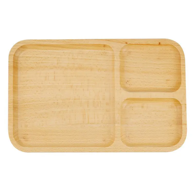 Divided High Quality Bamboo Acacia Wood Wedding Party Round Food Dish 4 Compartments Dinner Plate 25cm