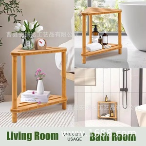 Wooden Bathroom Shelf Triangle 3 Tier Storage Rack For Toiletries <b>Shower</b> Room <b>Accessories</b> Durable Solid Wood - Product Image 5