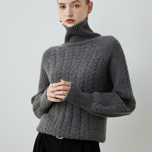 Nuevo diseño Dazy de punto de Cable al por mayor cuello alto suéter de 100% Cachemira de las mujeres - Product Image 3