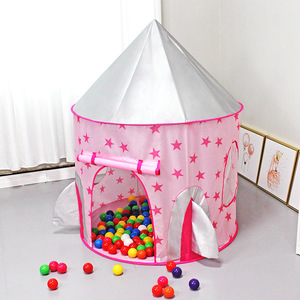 Carpa de juegos con estampado de estrellas rosas para niñas, casa de juguete para interiores y exteriores con piscina de pelotas, de 2 a 4 años, castillo de tela suave. - Product Image 1