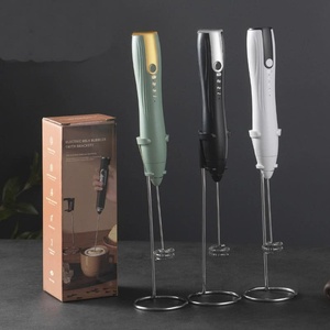 Espumador de leche recargable con soporte batidor de huevos con cabezales reemplazables mezclador eléctrico licuadora de leche de café burbujeador - Product Image 2