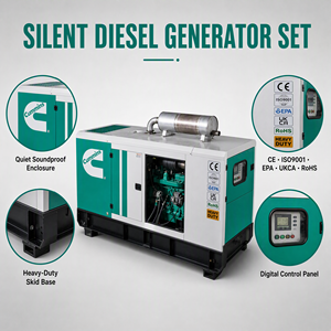 Générateurs diesel silencieux à refroidissement par eau triphasés AC avec moteur Cummins UK Perkins 50 kVA 100 kVA 200 kVA 300 kVA 500 kVA 100 kW 200 kW - Product Image 5