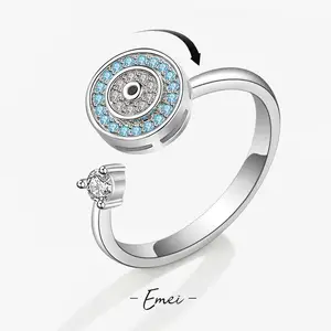2024 Oeil du diable anneaux Micro pavé Zircon réglable Spinner anneau laboratoire cultivé diamant bague de fiançailles