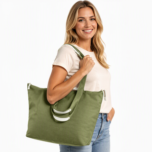 Borsa da Spiaggia Grande Estiva da Donna, Borsa da Viaggio Extra Large con Tasche, in Tela Verde Oliva 22x18x12 Pollici, Borsa Weekender Multifunzione - Product Image 2