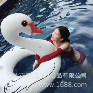 Inflatable Swan Swimming Ring 120cm Black Adult Float For Pool Water Sports Unisex PVC Floatation Device - Product Image 3