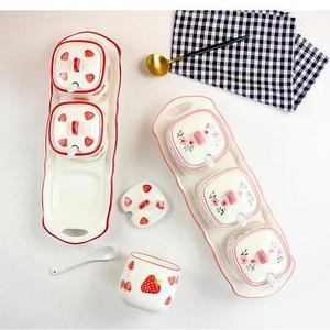 Suministros de cocina para el hogar, juego de tarros de condimentos pintados a mano, tarro de cerámica de tres piezas para pimienta, Chile y sal - Product Image 6