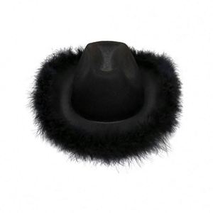 New Pink Leather <b>Western</b> Style Cowgirl Fedora Cowboy <b>Hat</b> for Women Casual Party Feather Edge - Product Image 6