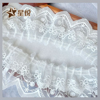 Accessoires vestimentaires avec logo du fabricant, dentelle en tissu maillé, double dentelle plissée, dentelle blanche plissée pour robe