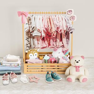 Cintre en <span class=keywords><strong>bambou</strong></span> naturel pour animaux de compagnie Cintre pour douche de bébé Cintre de grande capacité avec boîte de rangement et <span class=keywords><strong>tige</strong></span> de suspension réglable - Product Image 4