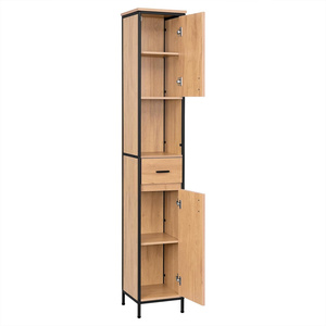 <span class=keywords><strong>Armoire</strong></span> <span class=keywords><strong>de</strong></span> <span class=keywords><strong>salle</strong></span> <span class=keywords><strong>de</strong></span> <span class=keywords><strong>bain</strong></span> haute et étroite avec tiroir, compartiment ouvert, étagères réglables, 30 x 30 x 180 cm, chêne clair noir - Product Image 4