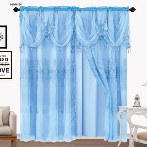 Wholesale <strong>Ready</strong> <strong>Made</strong> Luxury Beautiful Fabric Living Room Window Curtains With Embroidery and Valance Tulle - Product Image 3