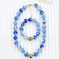 Collier de perles acryliques colorées CH-LAN2155 14N, collier de perles rondes en plastique bleu, bijoux en acrylique tendance pour femmes, vente en gros