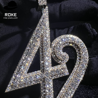 Collier avec pendentif numéro 42 en or 9-18 carats, diamant de laboratoire certifié IGI/GIA, serti micro-pavé, style hip-hop, design diamant glacé
