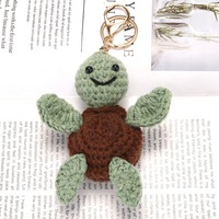 Porte-clés animaux mignons au crochet : Requin et tortue en fil tricoté, animaux marins pour sœurs, avec message inspirant