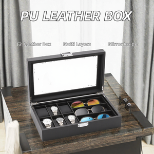 Boîte de rangement pour montres en cuir PU avec miroir, 10, 6, 12, 20, 24 compartiments, conteneur à bijoux double couche avec motif à pois - Product Image 2