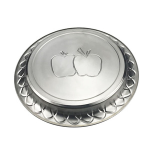 Bandeja Redonda <span class=keywords><strong>de</strong></span> Acero Inoxidable para Servir, Plato para Frutas y Alimentos con Diseño <span class=keywords><strong>de</strong></span> Manzana, Plato Metálico Duradero para Cocina, Hogar, Restaurante, Hotel - Product Image 3