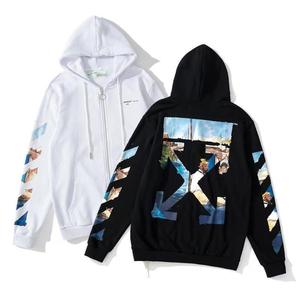 Cárdigan de moda con emblema de cinta adhesiva y pintura al óleo estilo graffiti para hombre y mujer, suéter suelto con cremallera OW para parejas - Product Image 1