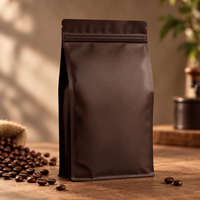 Pochette verticale ECO marron foncé refermable avec fermeture éclair et languette de tirage pour l'emballage de grains de café, logo personnalisé