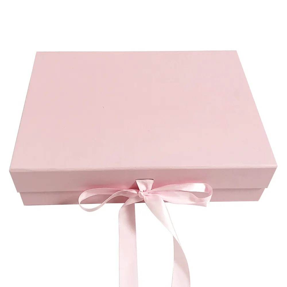 Caja magnética plegable con logotipo personalizado, recuerdo de boda, dama de honor, regalo de San Valentín, vacaciones, con cinta, color rosa