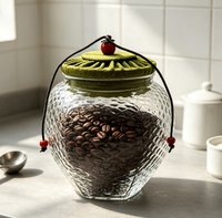Pot de conservation en verre texturé effet écaille de poisson avec couvercle en lin, boîte hermétique pour thé, noix, céréales, fruits secs, avec corde de transport