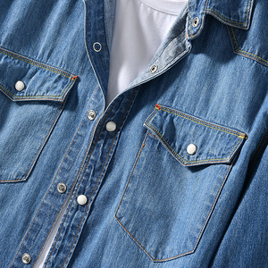 Abbigliamento da <span class=keywords><strong>uomo</strong></span> in cotone 100% all'ingrosso nuovo Design personalizzato con Logo da <span class=keywords><strong>uomo</strong></span> a <span class=keywords><strong>manica</strong></span> <span class=keywords><strong>lunga</strong></span> Plus Size camicia in Denim con tasche - Product Image 5