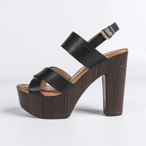 Sandales à talons pour femmes, à brides croisées, plateforme, talon épais, bout ouvert, boucle, couleur unie, chaussures de mode à talon haut - Product Image 5