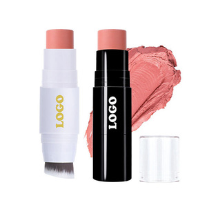 Palo bronceador brillante de alto pigmento, sin logotipo resaltador impermeable, palo de rubor de bolsillo con cepillo, bálsamo de rubor borroso rosa - Product Image 1