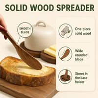 Beurrier avec base en bois, en céramique avec spatule, pot de rangement pour confiture, plateau à beurre