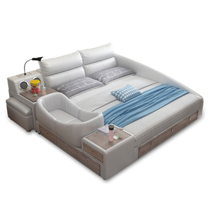 Cama de cuero tamaño King Size con masaje para el hogar, muebles multifunción, tamaño Queen, nuevo diseño - Product Image 1