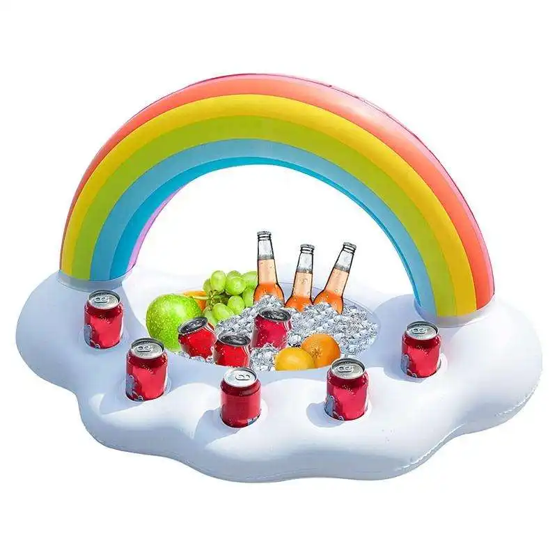 Summer Rainbow Fun Inflatable Floating Drink Holder for Pool with Cup Holder Pool Drink Floats Beverage Swimming Pool Table
