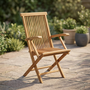 Chaise de jardin pliante en teck massif avec accoudoirs, mobilier d'extérieur moderne, design à pieds coniques inclinables manuellement - Product Image 3