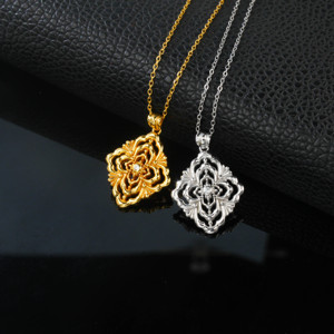Collier en argent sterling S925 vintage baroque filigrané avec accent diamant, pendentif floral ajouré élégant pour femme, usage quotidien - Product Image 3