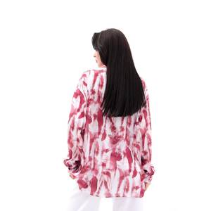 Chemisier décontracté en mousseline de soie pour femme MOSCOW, à boutons, imprimé, pour tous les jours, à manches longues, coupe ample, motif blanc et rouge - Product Image 1