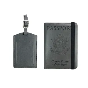 Toptan pasaport sahipleri özel baskı pasaport tutucu deri pasaport tutucu ve bagaj etiketi 2 In 1 takım