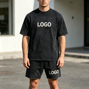 Ensembles de t-shirts grande taille pour hommes, ensembles deux pièces à manches courtes 480 g/m² pour hommes, 100 % coton éponge, ensembles décontractés d'été - Product Image 2