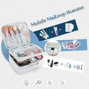 Double Layer Makeup Bag Organizer Portable Cosmetic Artist <b>Storage</b> Bag Leather <b>Toiletry</b> Bag Traveling Make up <b>Storage</b> Bag - Product Image 3