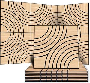 Panel Acústico Autoadhesivo de Fieltro PET con Grado de Insonorización NRC 0.8, Diseño Geométrico con Aspecto de Madera para Paredes de Oficinas, Salas de Estar y Decoración de Paredes - Product Image 1