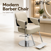 Fauteuil de Barbier de Luxe XFMC pour Femme avec Grande Pompe, Chaise de Salon de Coiffure en Cuir Beige Personnalisée pour Coiffeur